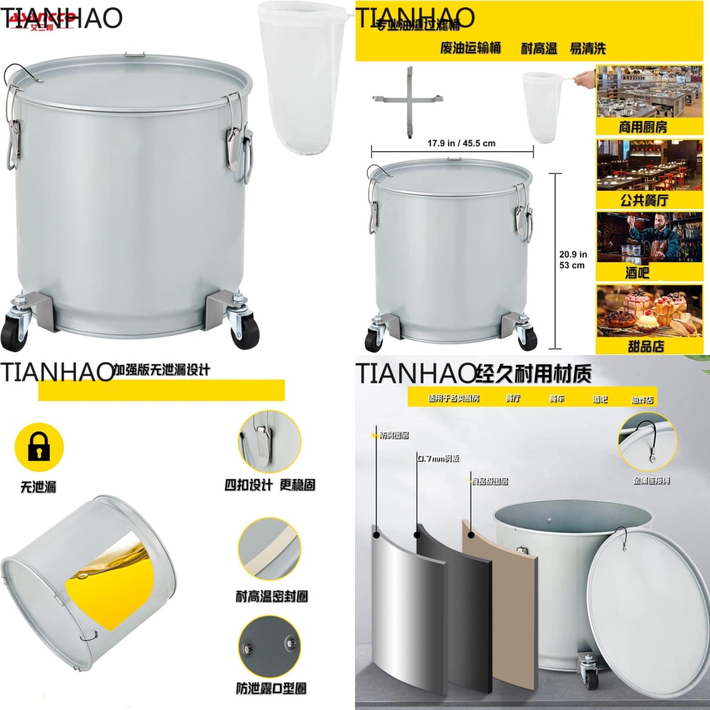 Food Storage Drums - Multifunctionele olietrommel met wielen voor voedseltruckkeuken,