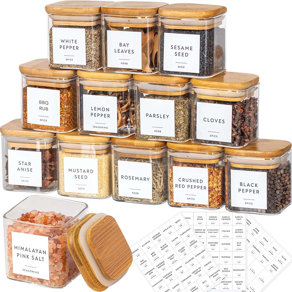 Food Storage Glass Container Set - 5Oz Glazen Potten Met Kruidenetiketten, Vierkante