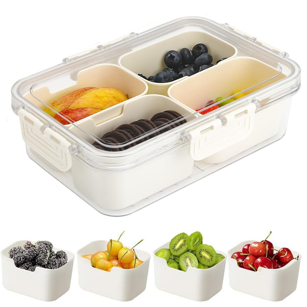 Food Storage Boxes With Lids - Draagbare voedselbewaarbox, snackbox, 4 compartimenten met