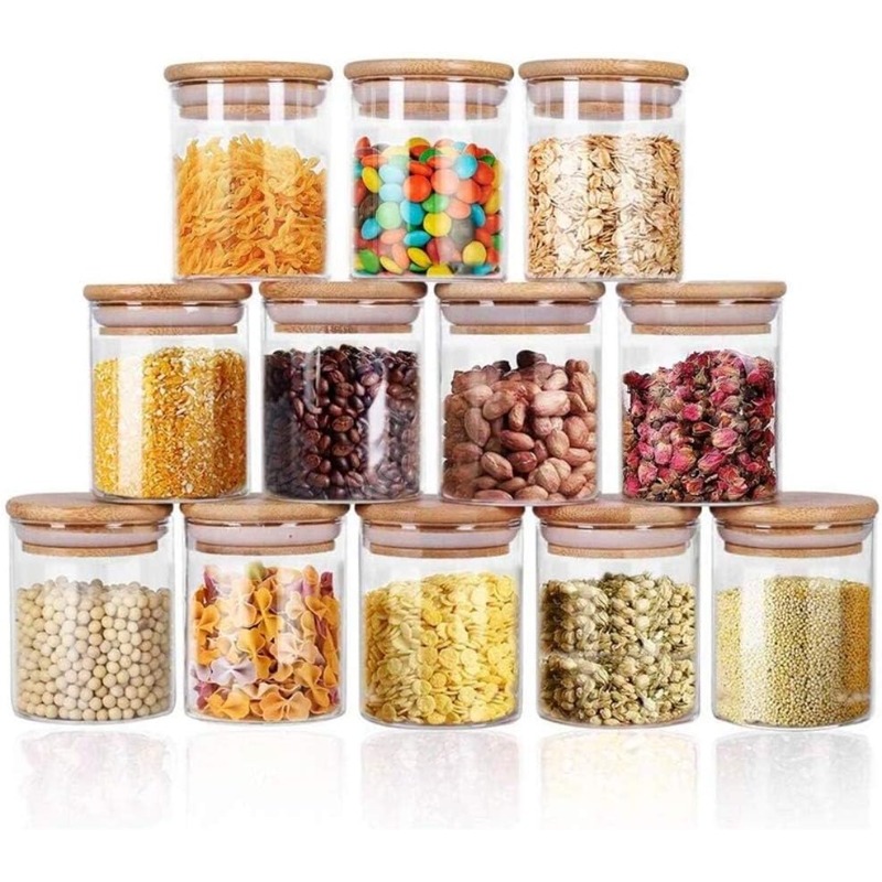 Food Storage Glass Container Set - 12-glazen potten set met bamboe luchtdichte