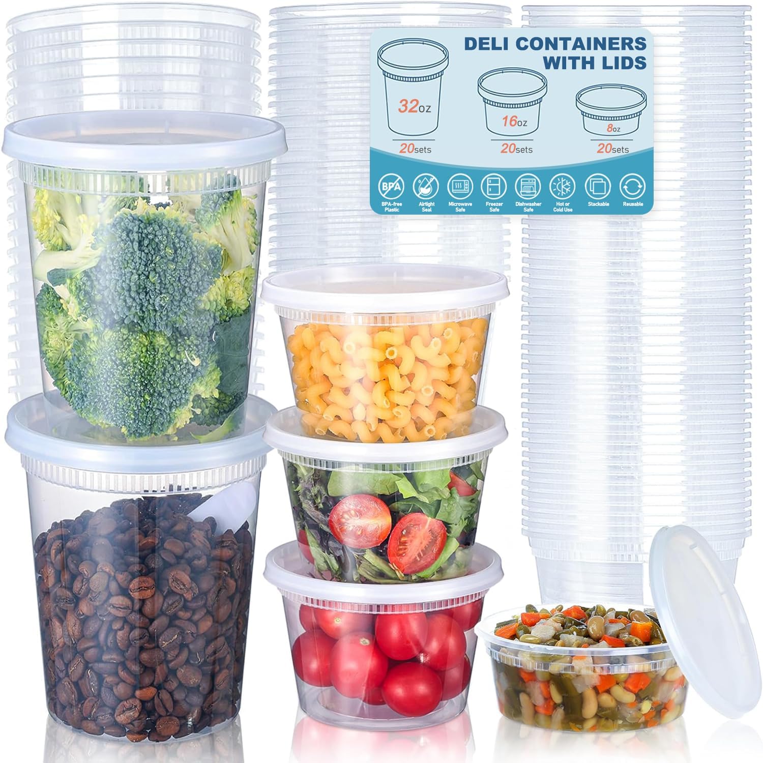 Food Storage Boxes With Lids - 24 stks Deli Voedselopslagcontainers met Deksels,