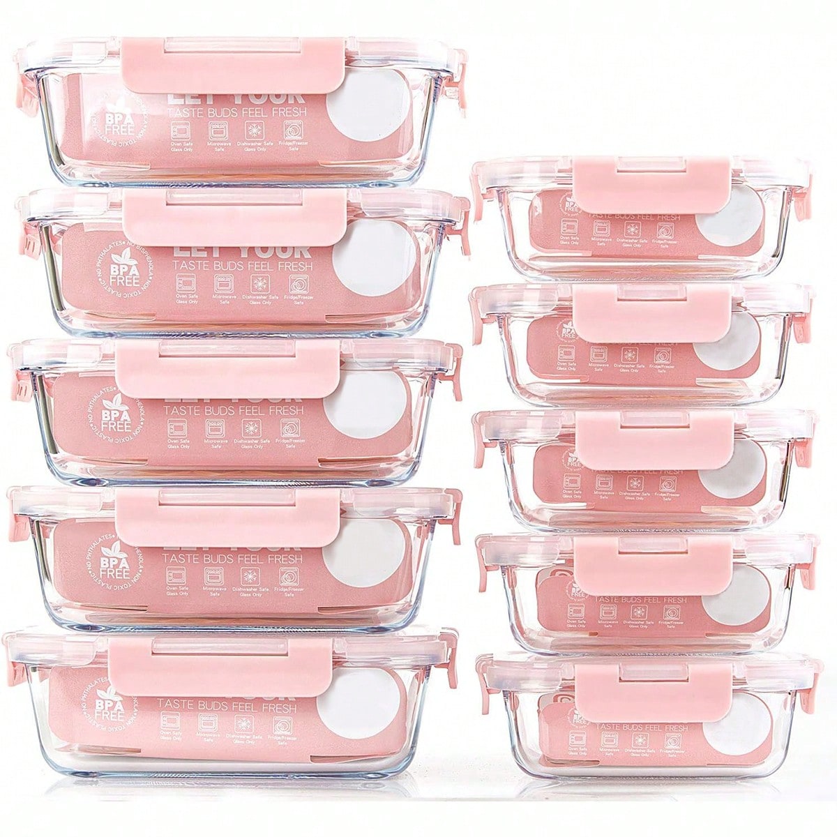 Food Storage Meal Prep - 10-delige glazen voorraaddozen voor maaltijdvoorbereiding, voedselbewaarcontainers