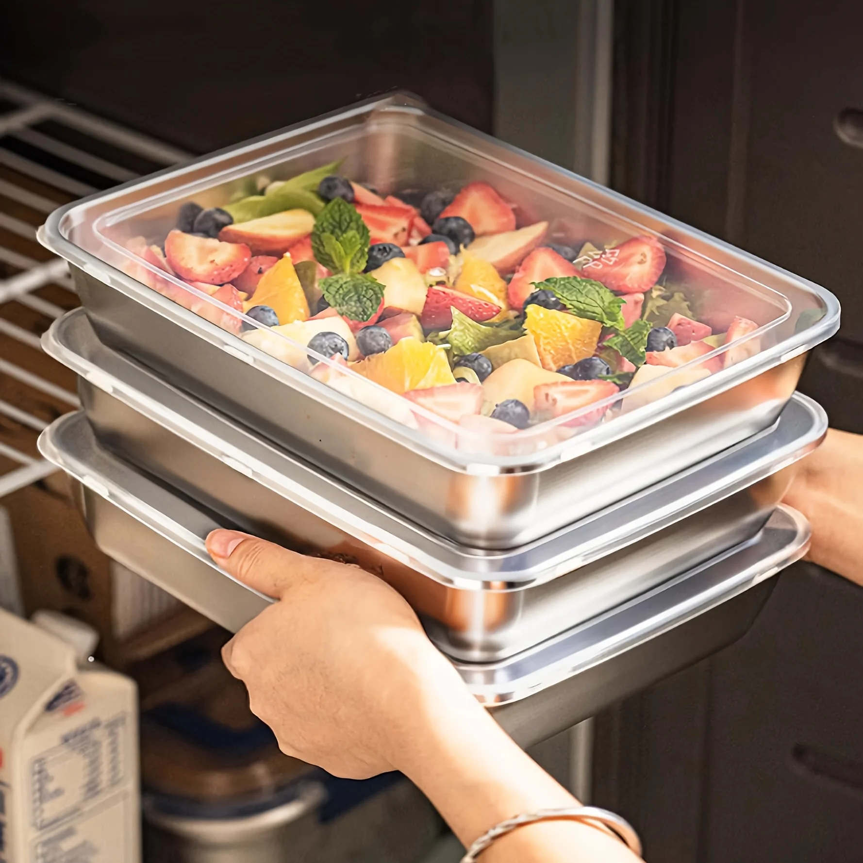 Food Storage Boxes With Lids - 3-delige RVS voedselcontainers & lunchbox, lekvrij