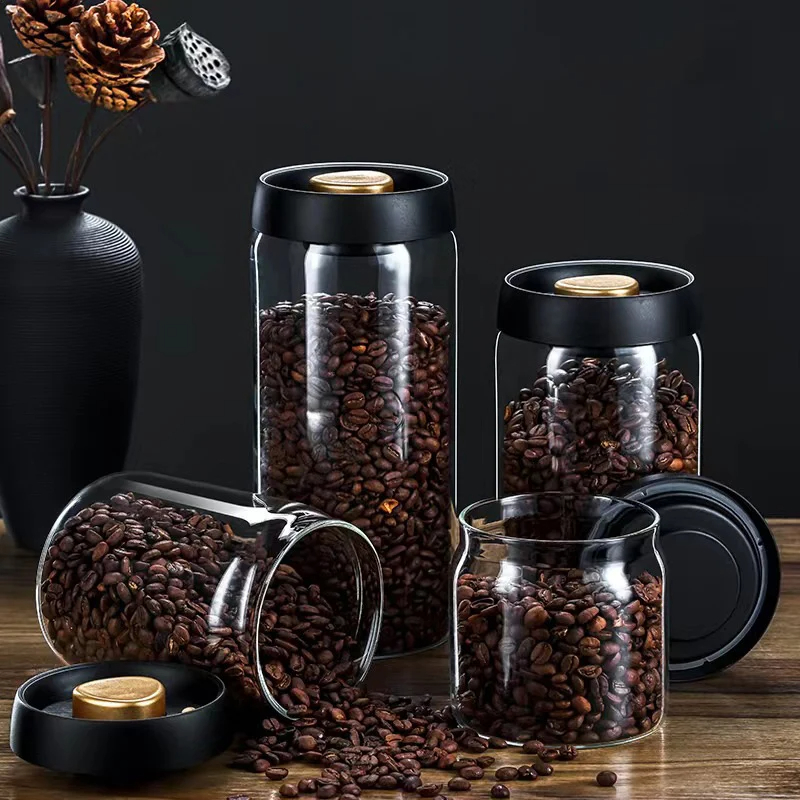 Food Storage Glass Container Set - Koffiebonen vacuümverzegelde pot, transparante glazen voedselopslagpot,